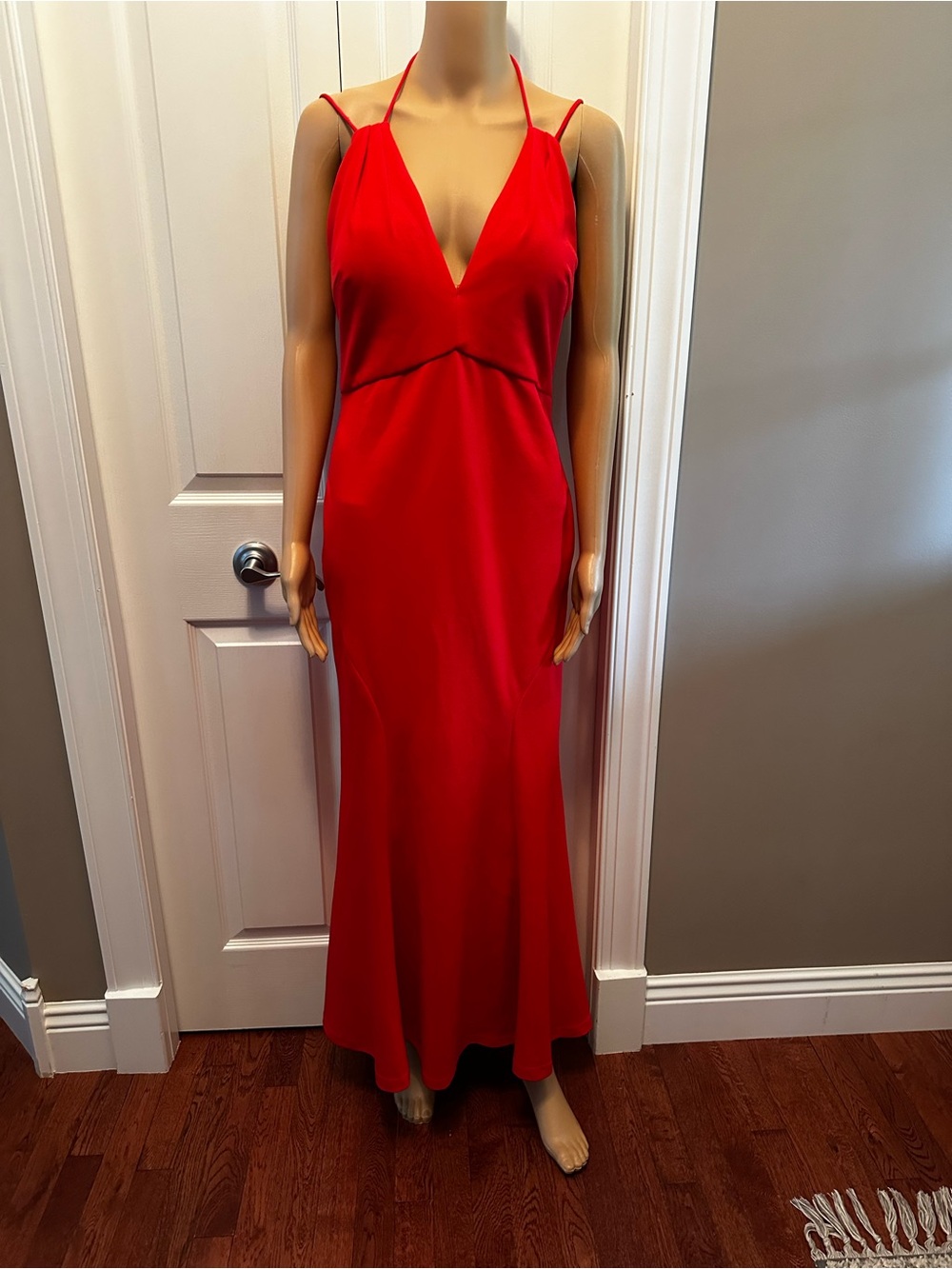 Boston Proper Red Halter V-Neck Maxi Dress